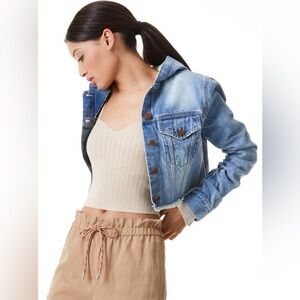 Alice + Olivia Emma scrunched sleeve hoodie denim jacket